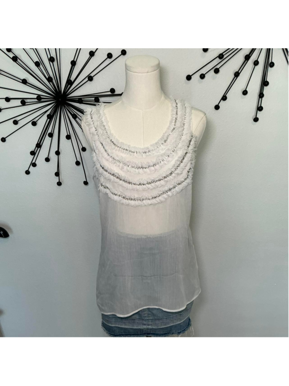 New York & Company white sheer ruffle blouse